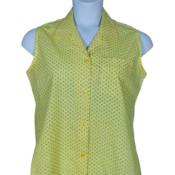 Vintage Picket Pond Post Shirt Size 12 Yellow Ditsey Floral Print Sleeveless - Picture 2 of 5